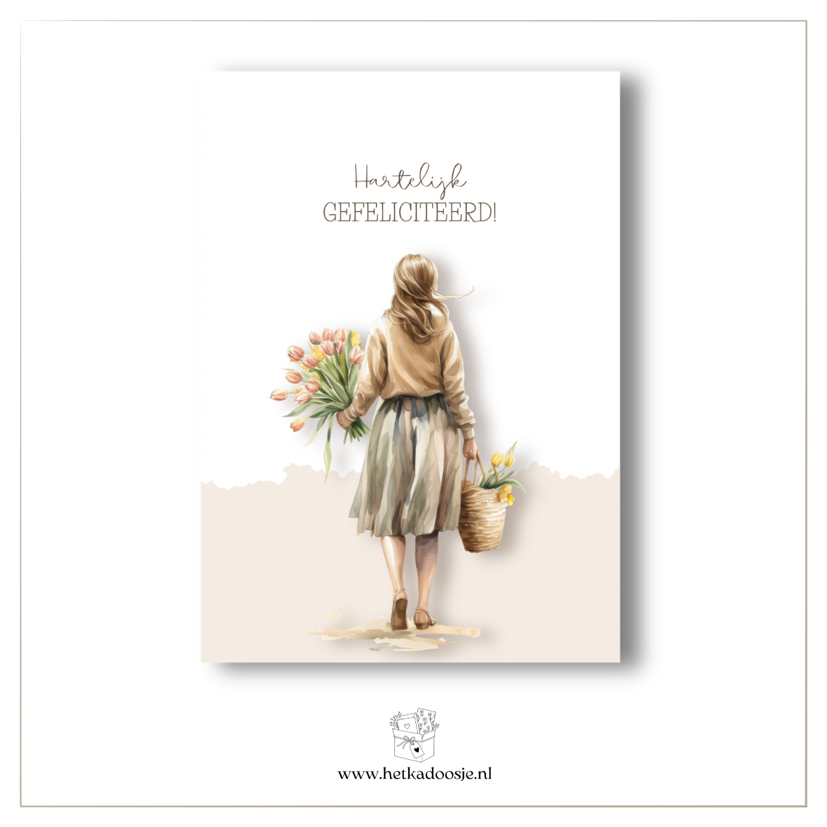 Vrouw met bloemen - gefeliciteerd