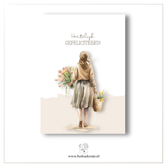 Vrouw met bloemen - gefeliciteerd