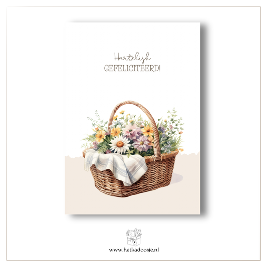 Mand bloemen - gefeliciteerd