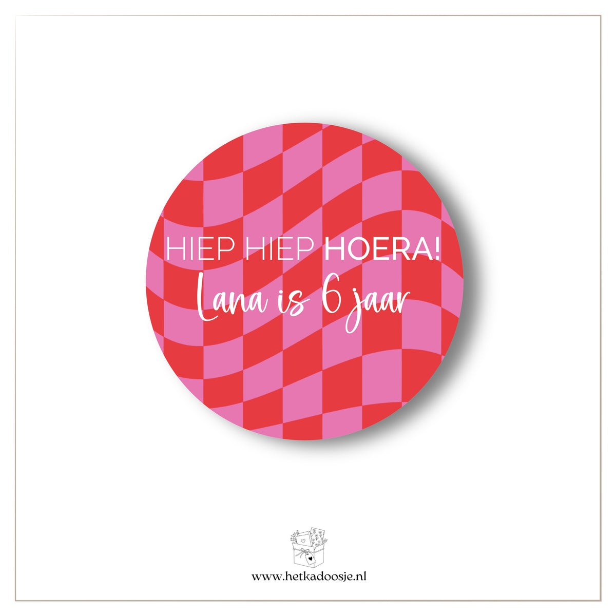 Geblokt rood roze - verjaardagsstickers